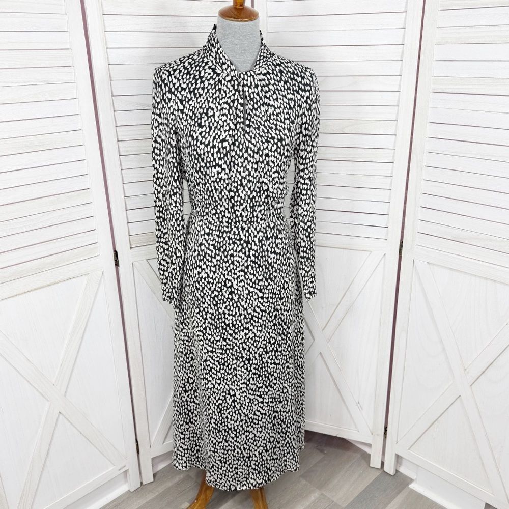 Judith & Charles Printed Mock Neck Keyhole Rimini Midi Dress Black White‎ 6